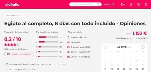 Opiniones del tour completo por Egipto en la web de Civitatis